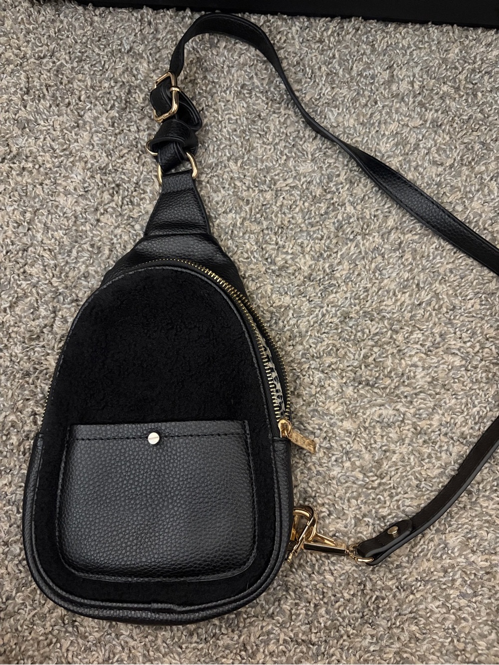 Anthropologie Black Textured & Sherpa Crossbody Sling